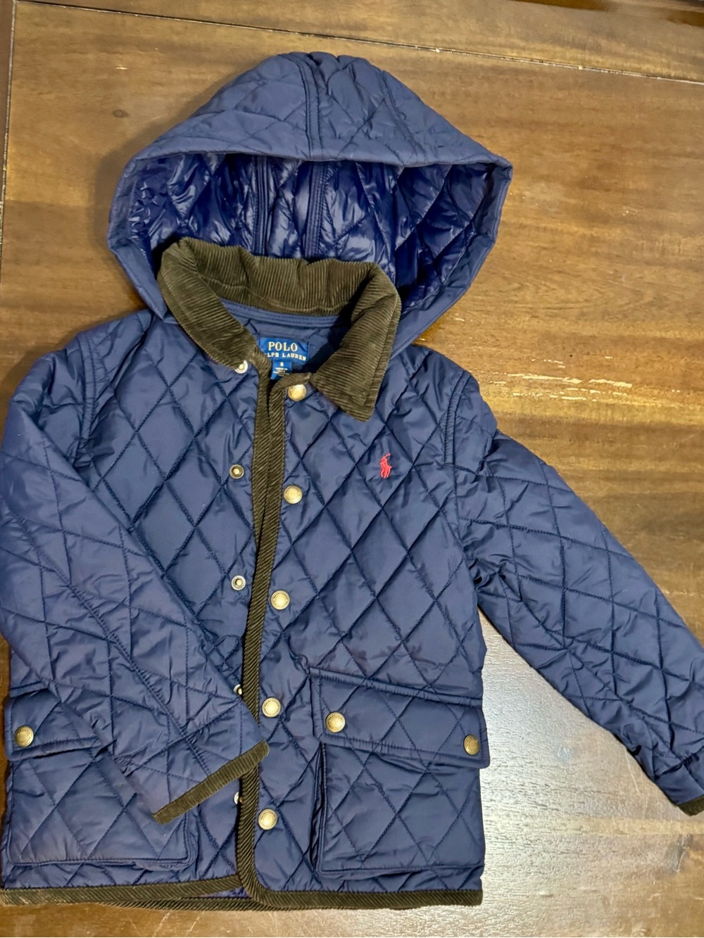 Polo by Ralph Lauren Navy Quilted Hooded Kids Coat with Red Pony